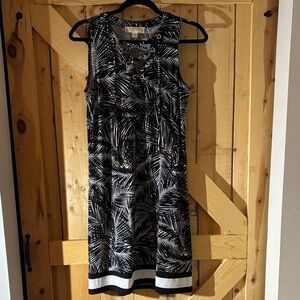 Michael Kors Womens Small Black White Floral Leaves Lace Up Neckline Dress
